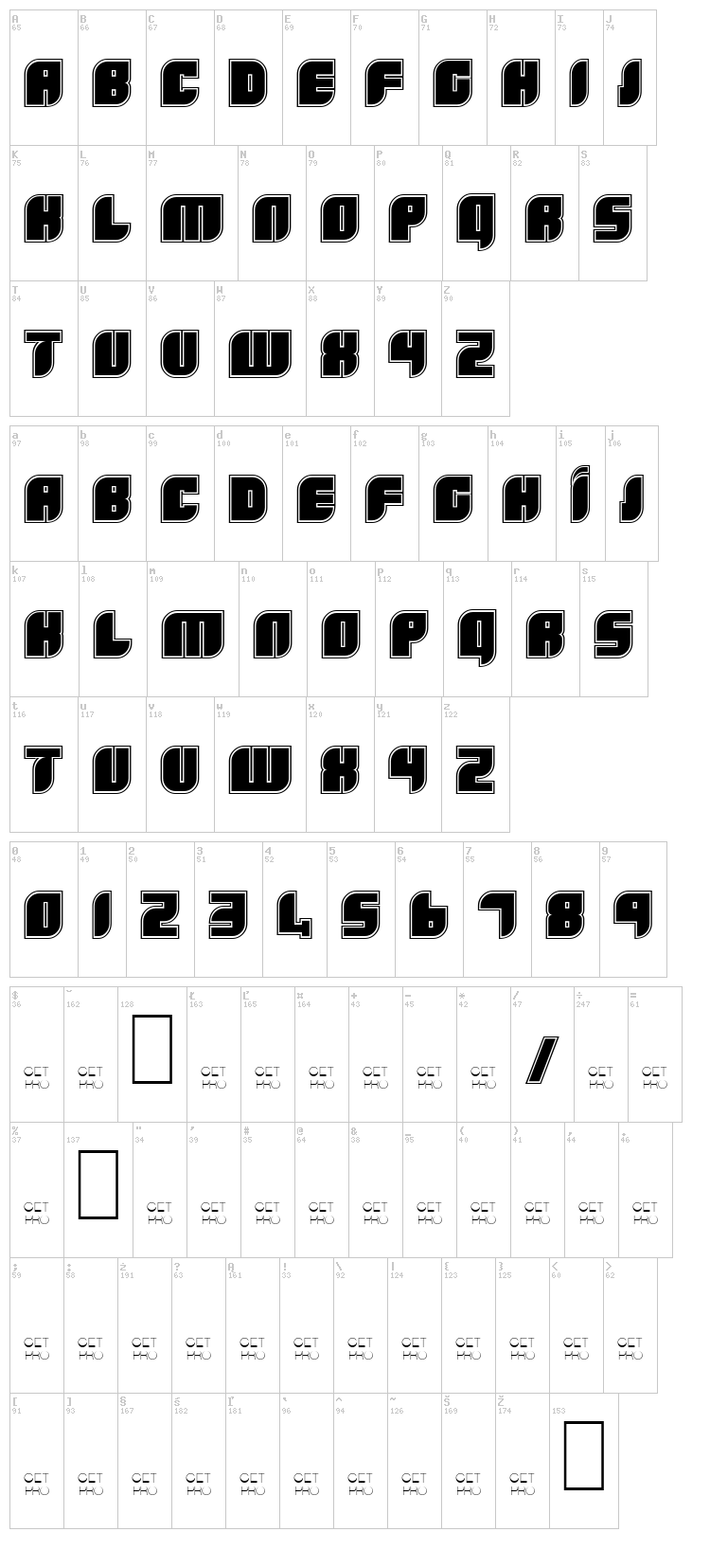 Boldie font map
